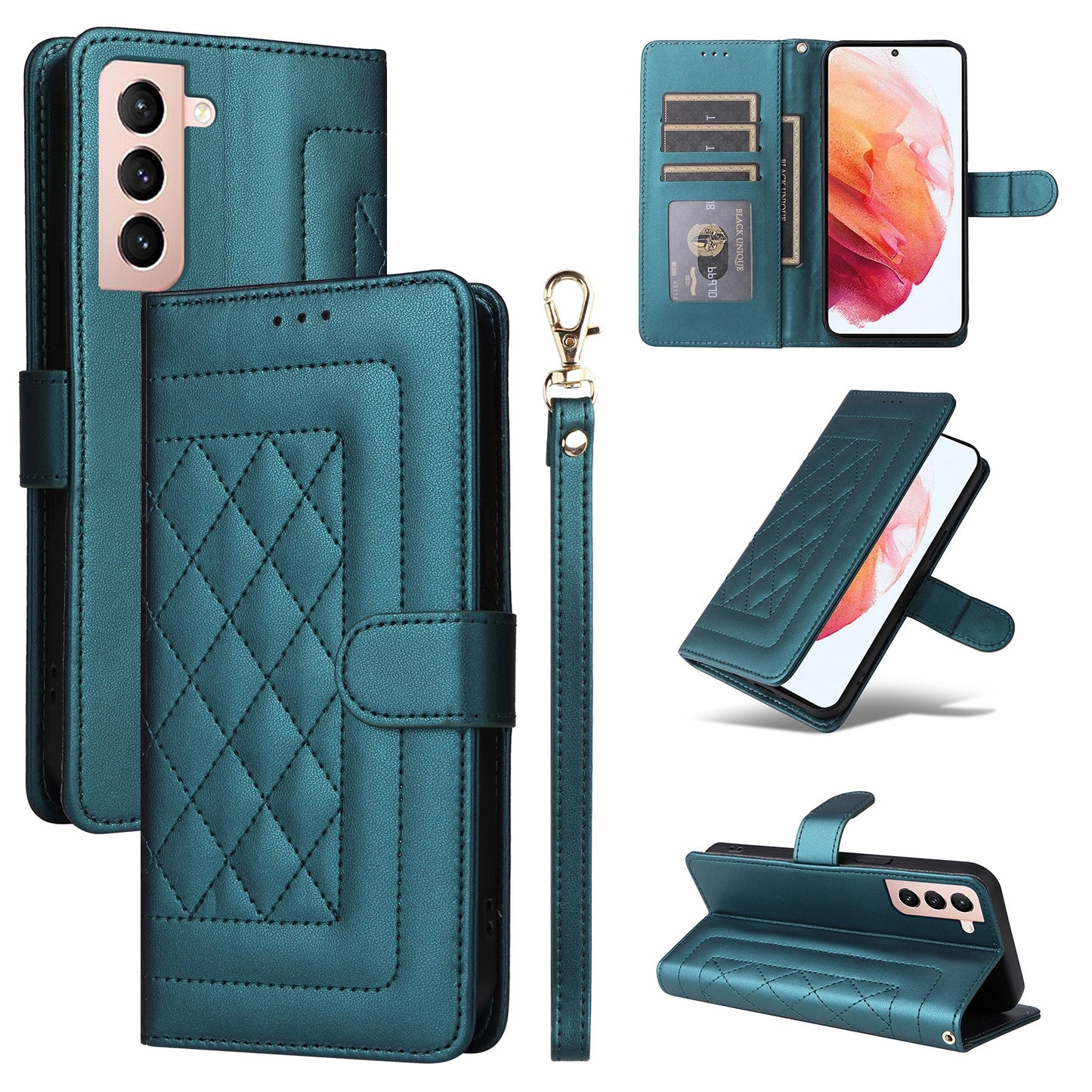 Samsung Galaxy S21 5G Diamond Lattice Leather Flip Phone Case - Durable and Convenient Holder with Precision Cutouts