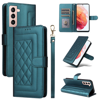 Samsung Galaxy S21 5G Diamond Lattice Leather Flip Phone Case - Durable and Convenient Holder with Precision Cutouts