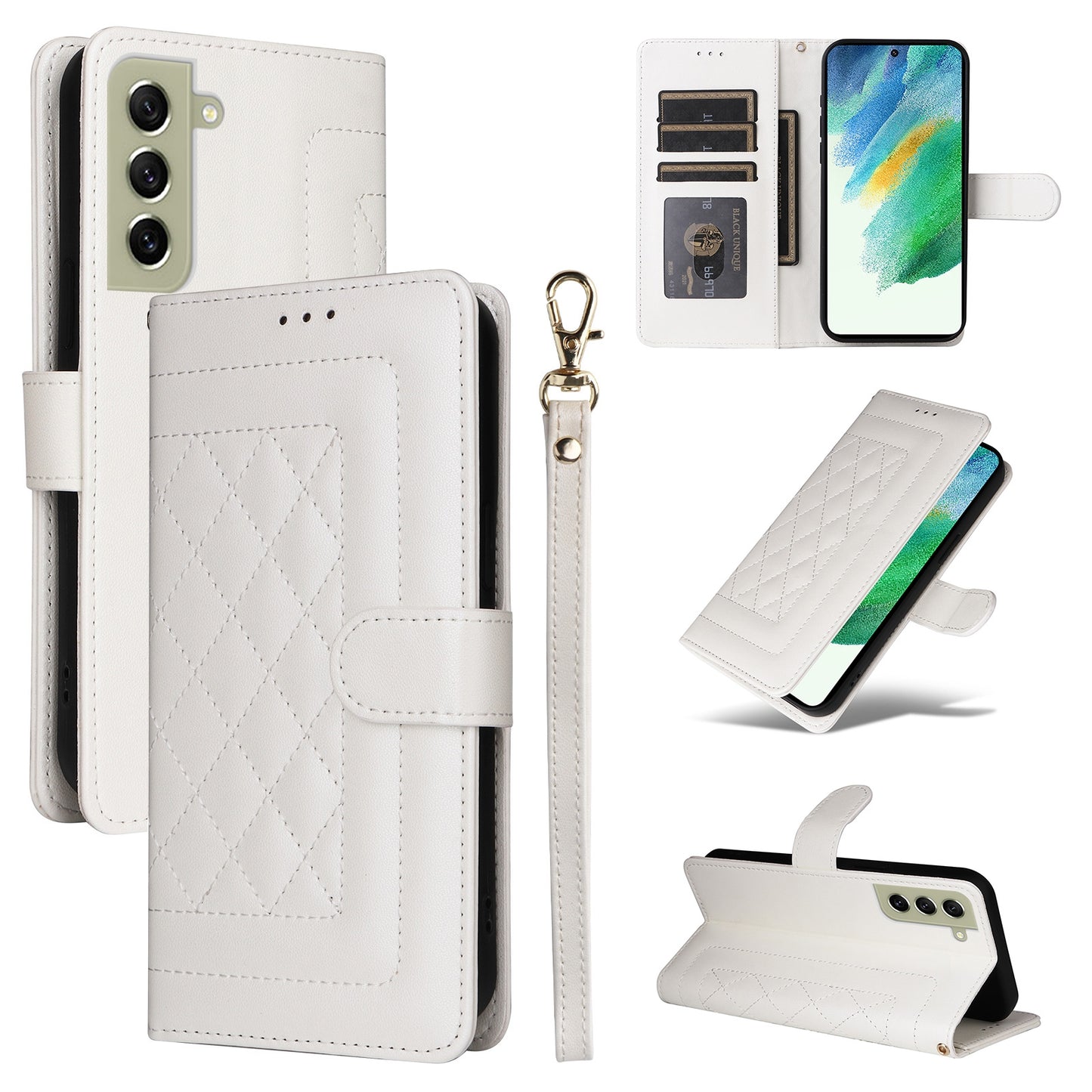 Samsung Galaxy S21 FE 5G Diamond Lattice Leather Flip Phone Case - Durable and Convenient Holder with Precision Cutouts