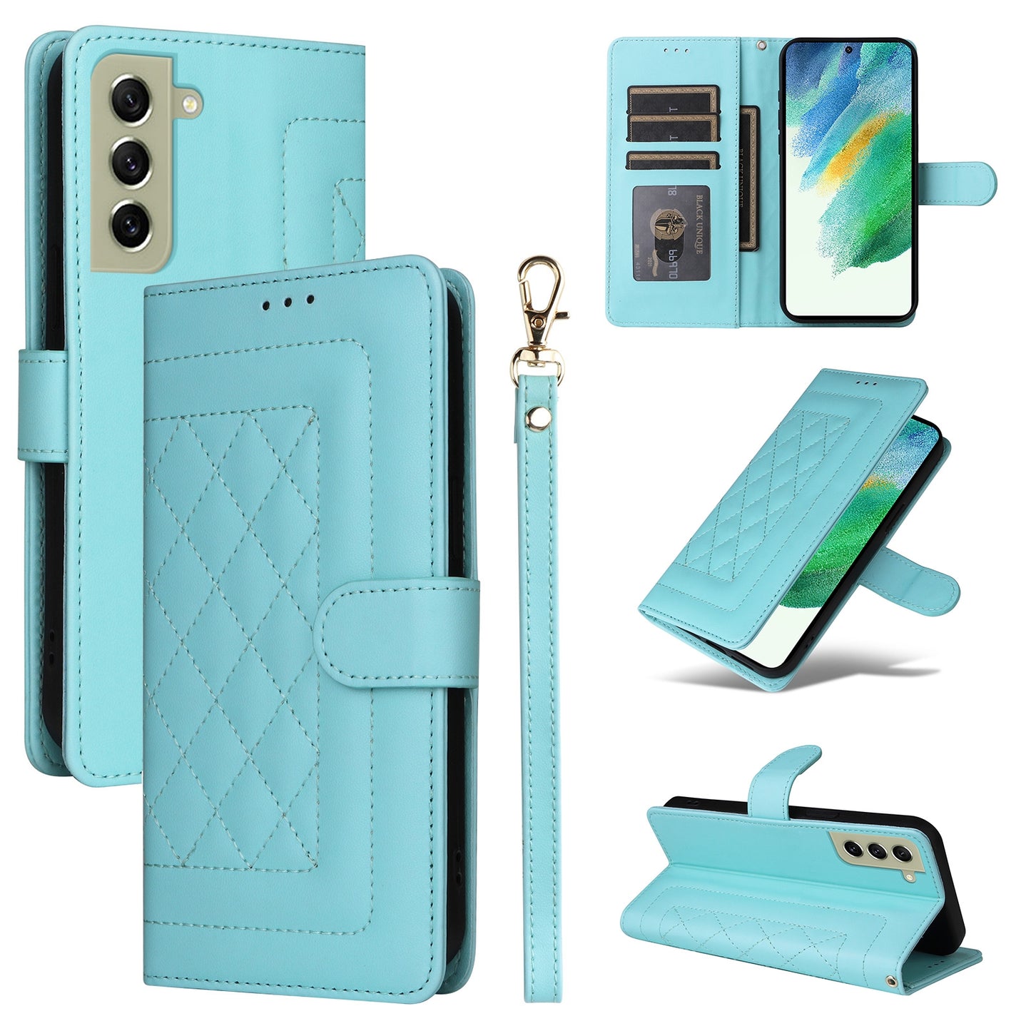 Samsung Galaxy S21 FE 5G Diamond Lattice Leather Flip Phone Case - Durable and Convenient Holder with Precision Cutouts