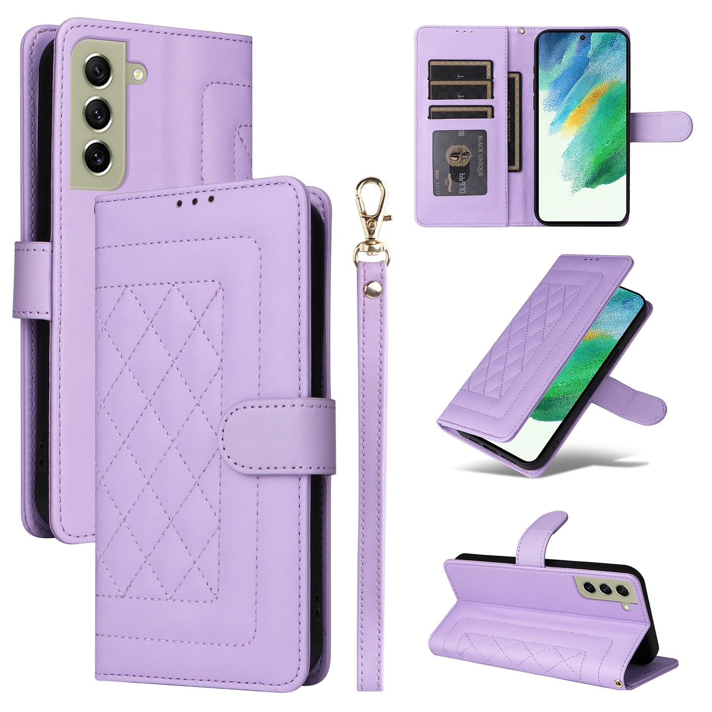 Samsung Galaxy S21 FE 5G Diamond Lattice Leather Flip Phone Case - Durable and Convenient Holder with Precision Cutouts