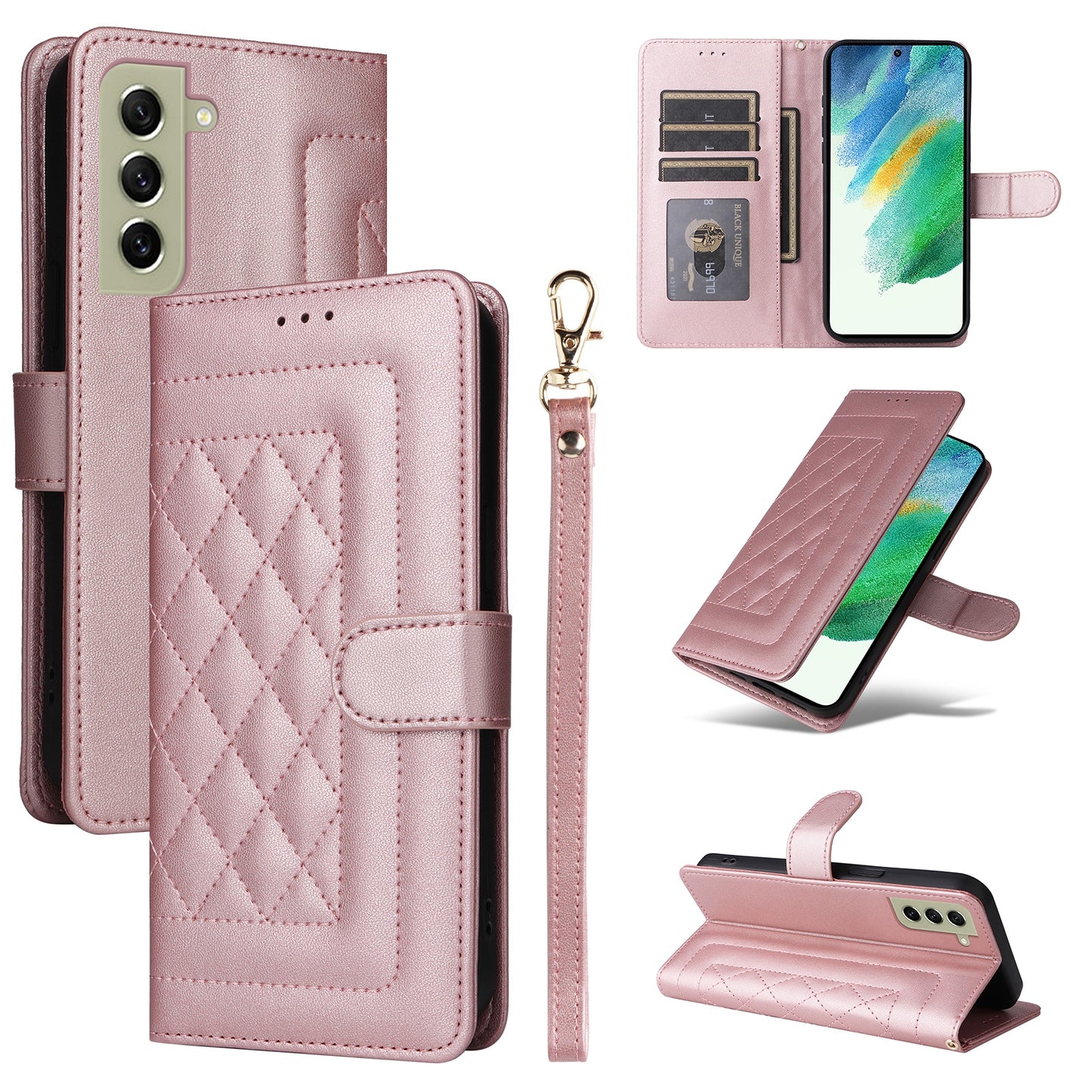 Samsung Galaxy S21 FE 5G Diamond Lattice Leather Flip Phone Case - Durable and Convenient Holder with Precision Cutouts