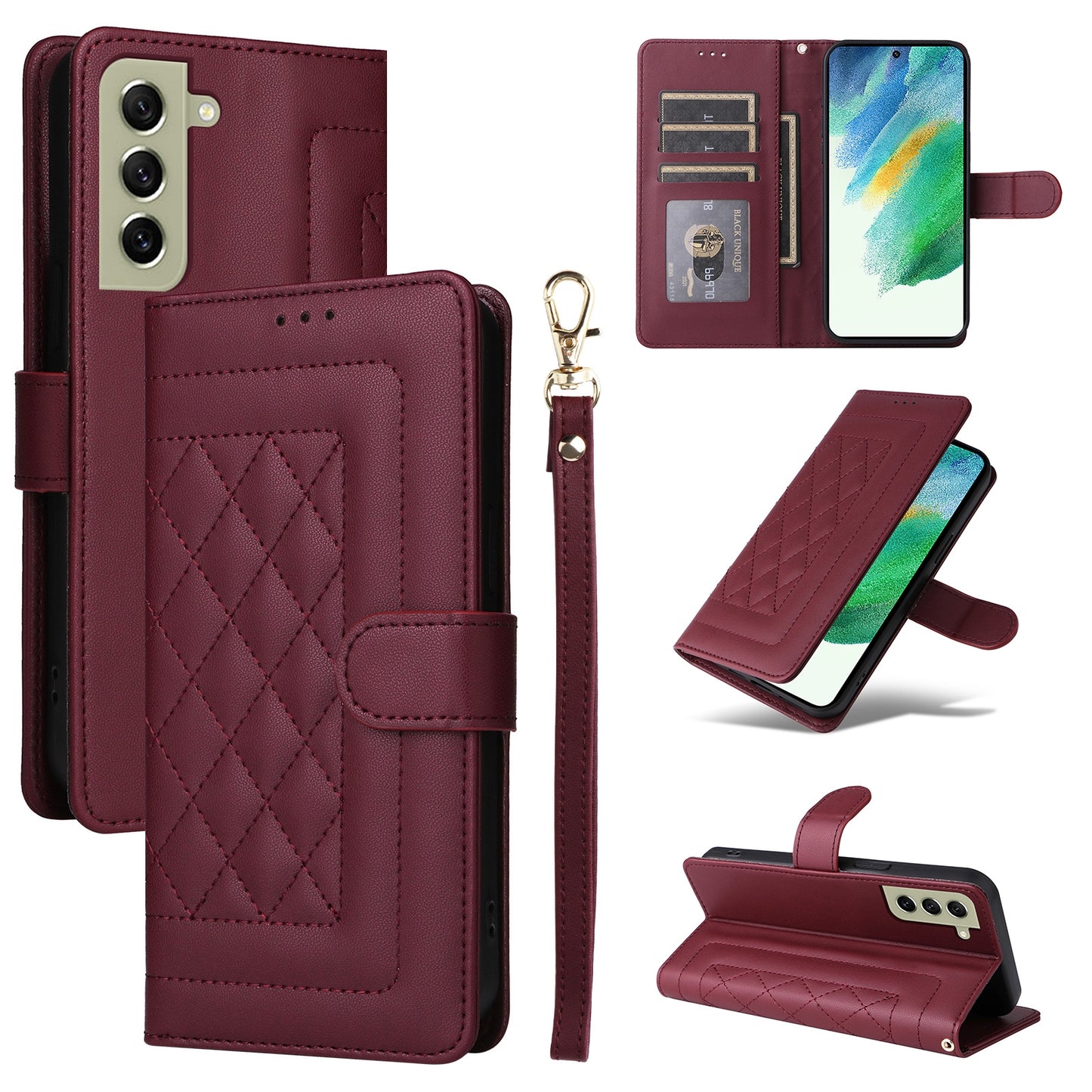 Samsung Galaxy S21 FE 5G Diamond Lattice Leather Flip Phone Case - Durable and Convenient Holder with Precision Cutouts