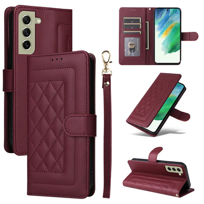 Samsung Galaxy S21 FE 5G Diamond Lattice Leather Flip Phone Case - Durable and Convenient Holder with Precision Cutouts