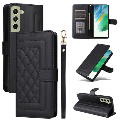 Samsung Galaxy S21 FE 5G Diamond Lattice Leather Flip Phone Case - Durable and Convenient Holder with Precision Cutouts