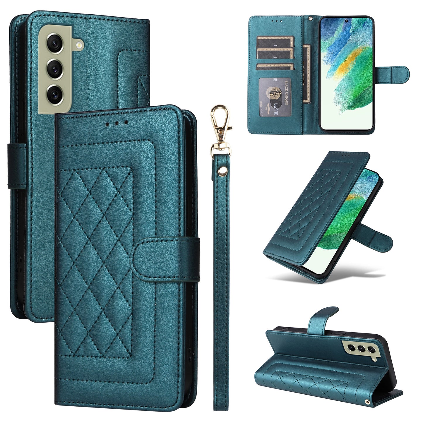 Samsung Galaxy S21 FE 5G Diamond Lattice Leather Flip Phone Case - Durable and Convenient Holder with Precision Cutouts
