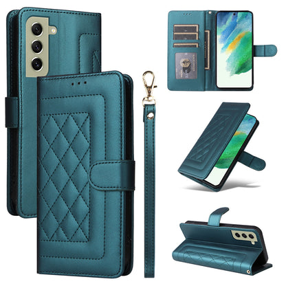 Samsung Galaxy S21 FE 5G Diamond Lattice Leather Flip Phone Case - Durable and Convenient Holder with Precision Cutouts