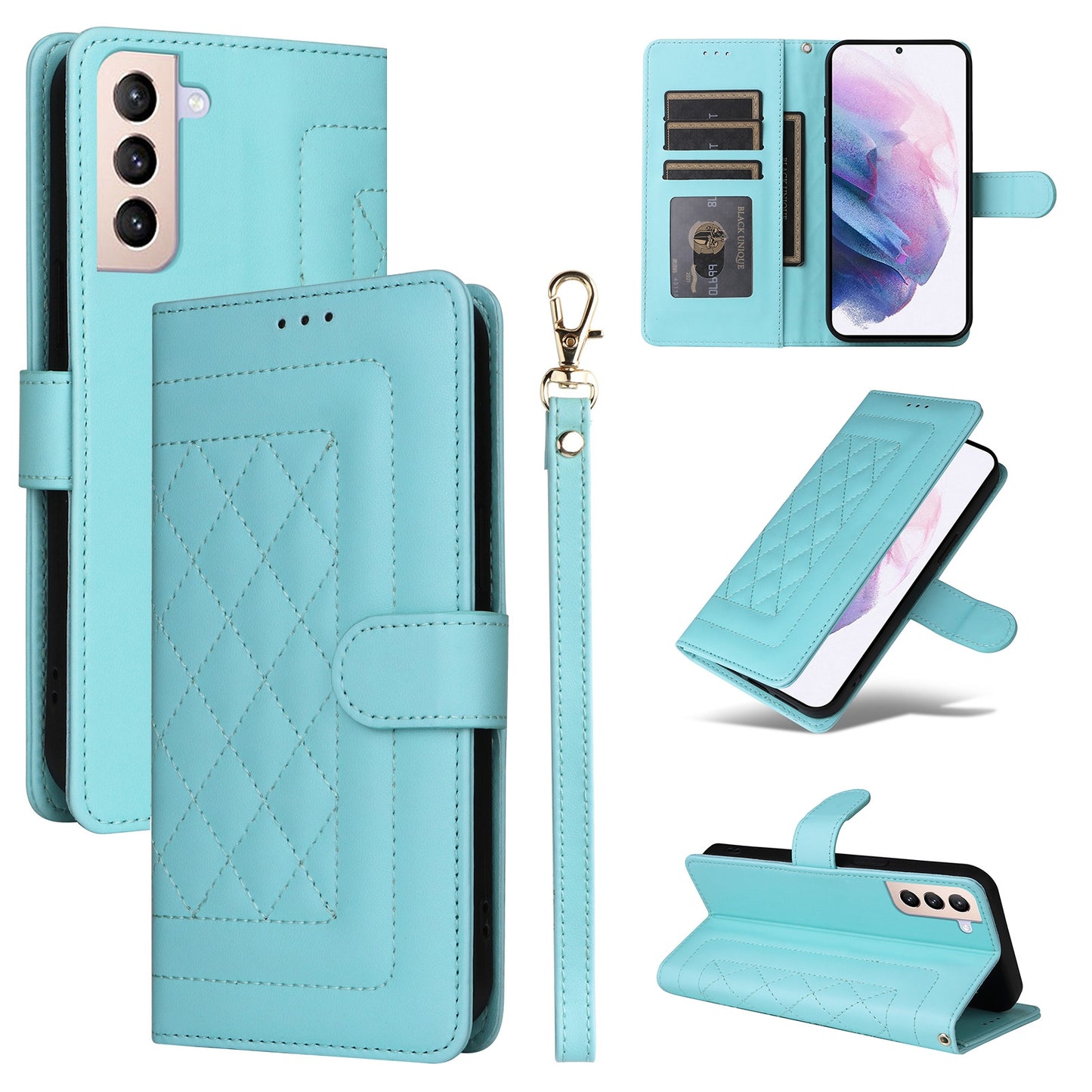 Samsung Galaxy S21+ 5G Diamond Lattice Leather Flip Phone Case - Durable and Convenient Holder with Precision Cutouts