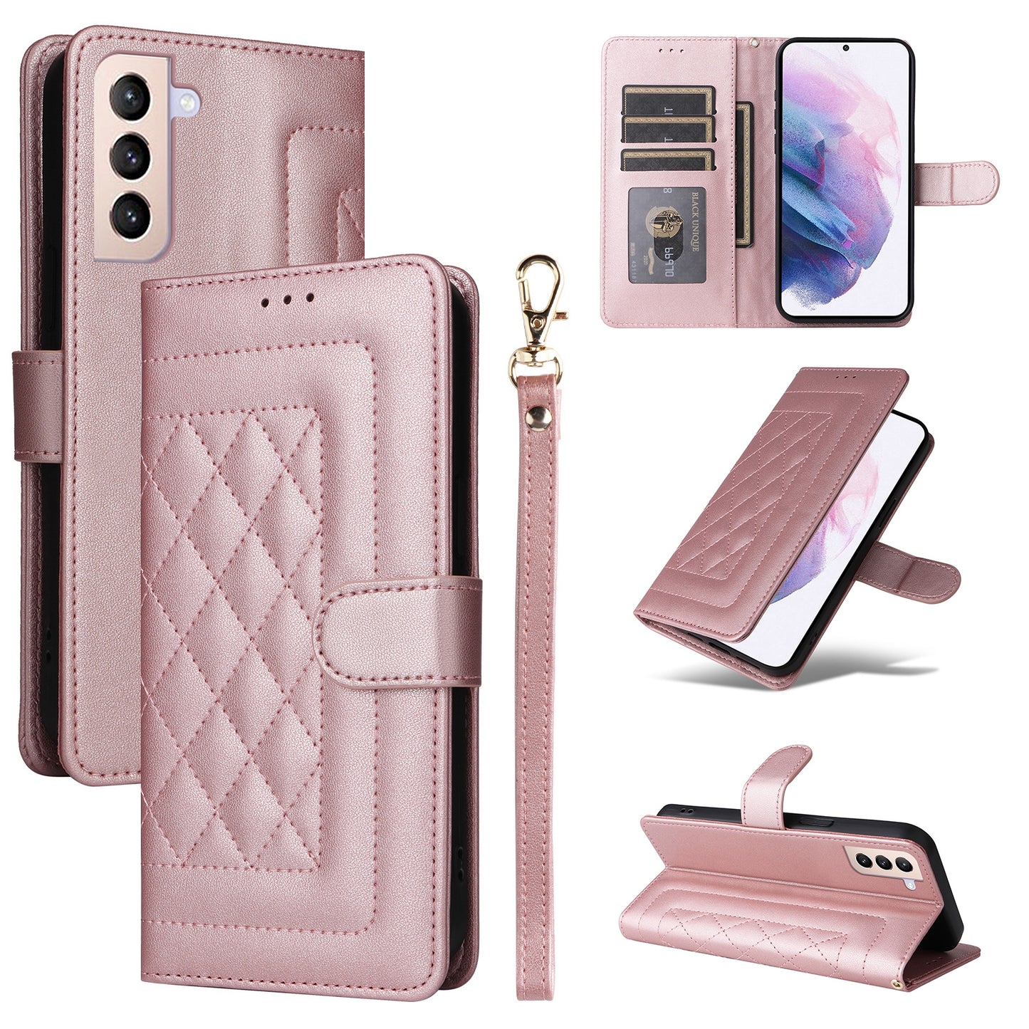 Samsung Galaxy S21+ 5G Diamond Lattice Leather Flip Phone Case - Durable and Convenient Holder with Precision Cutouts