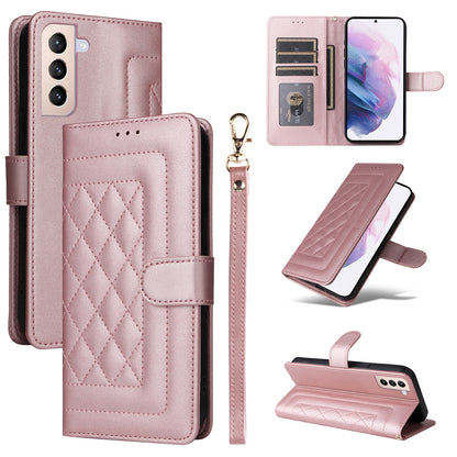 Samsung Galaxy S21+ 5G Diamond Lattice Leather Flip Phone Case - Durable and Convenient Holder with Precision Cutouts
