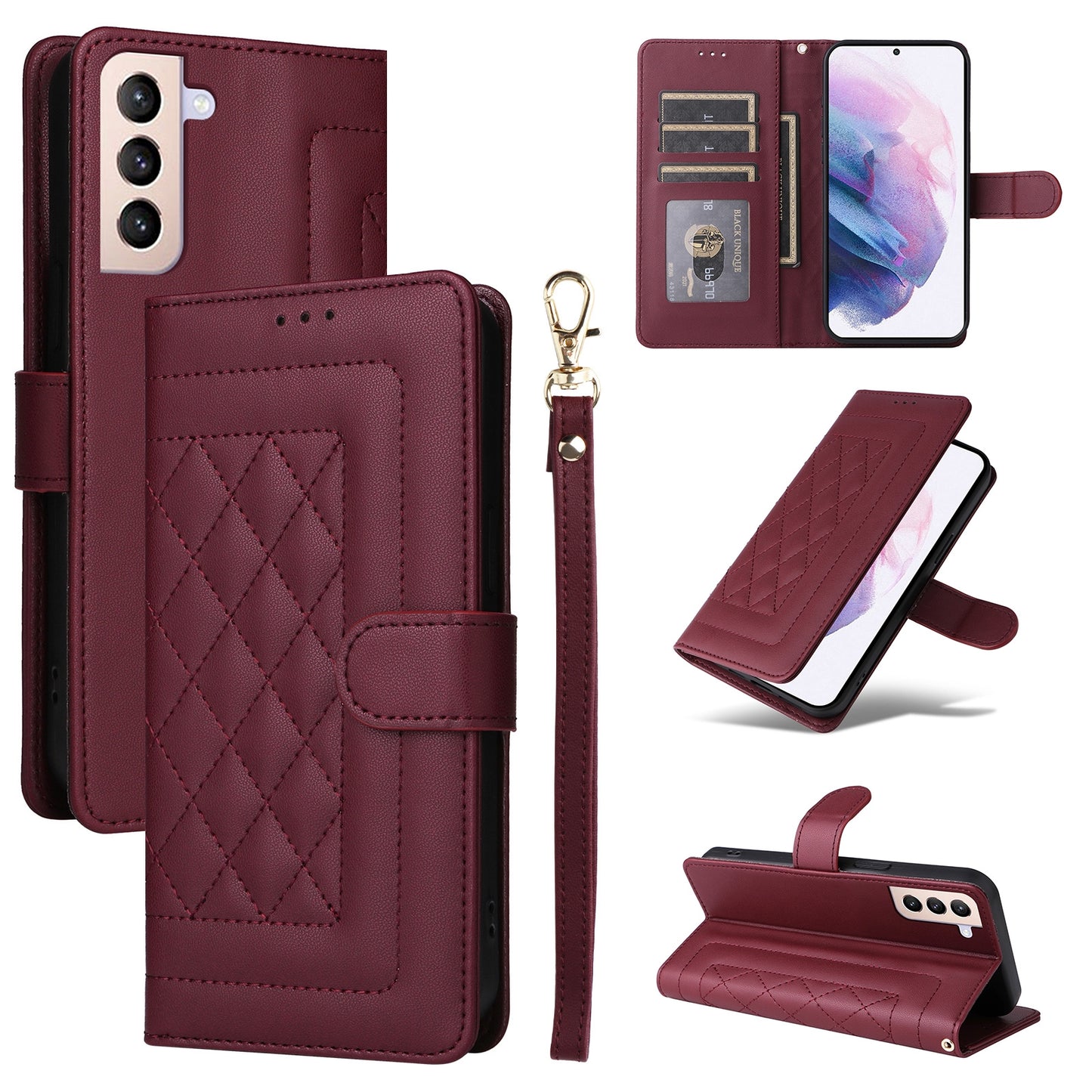 Samsung Galaxy S21+ 5G Diamond Lattice Leather Flip Phone Case - Durable and Convenient Holder with Precision Cutouts