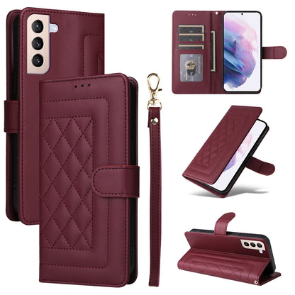 Samsung Galaxy S21+ 5G Diamond Lattice Leather Flip Phone Case - Durable and Convenient Holder with Precision Cutouts