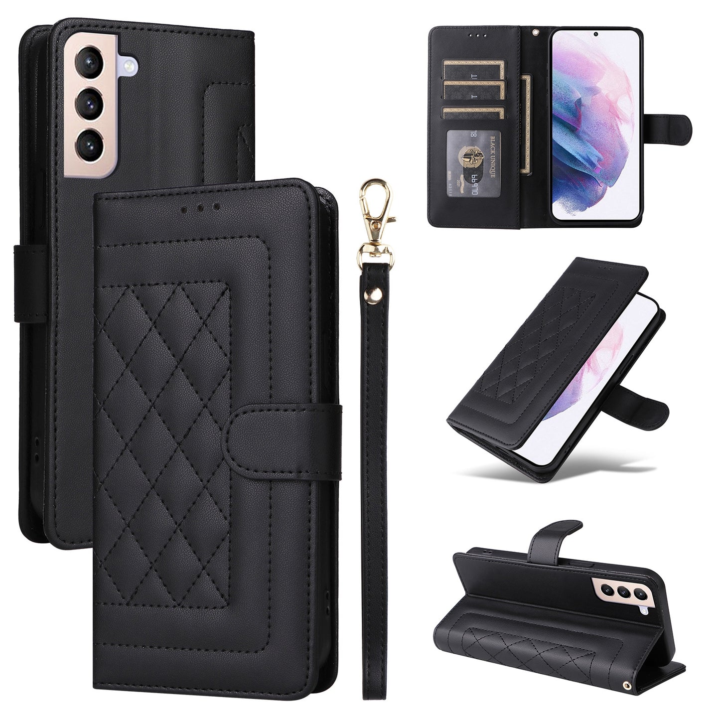 Samsung Galaxy S21+ 5G Diamond Lattice Leather Flip Phone Case - Durable and Convenient Holder with Precision Cutouts