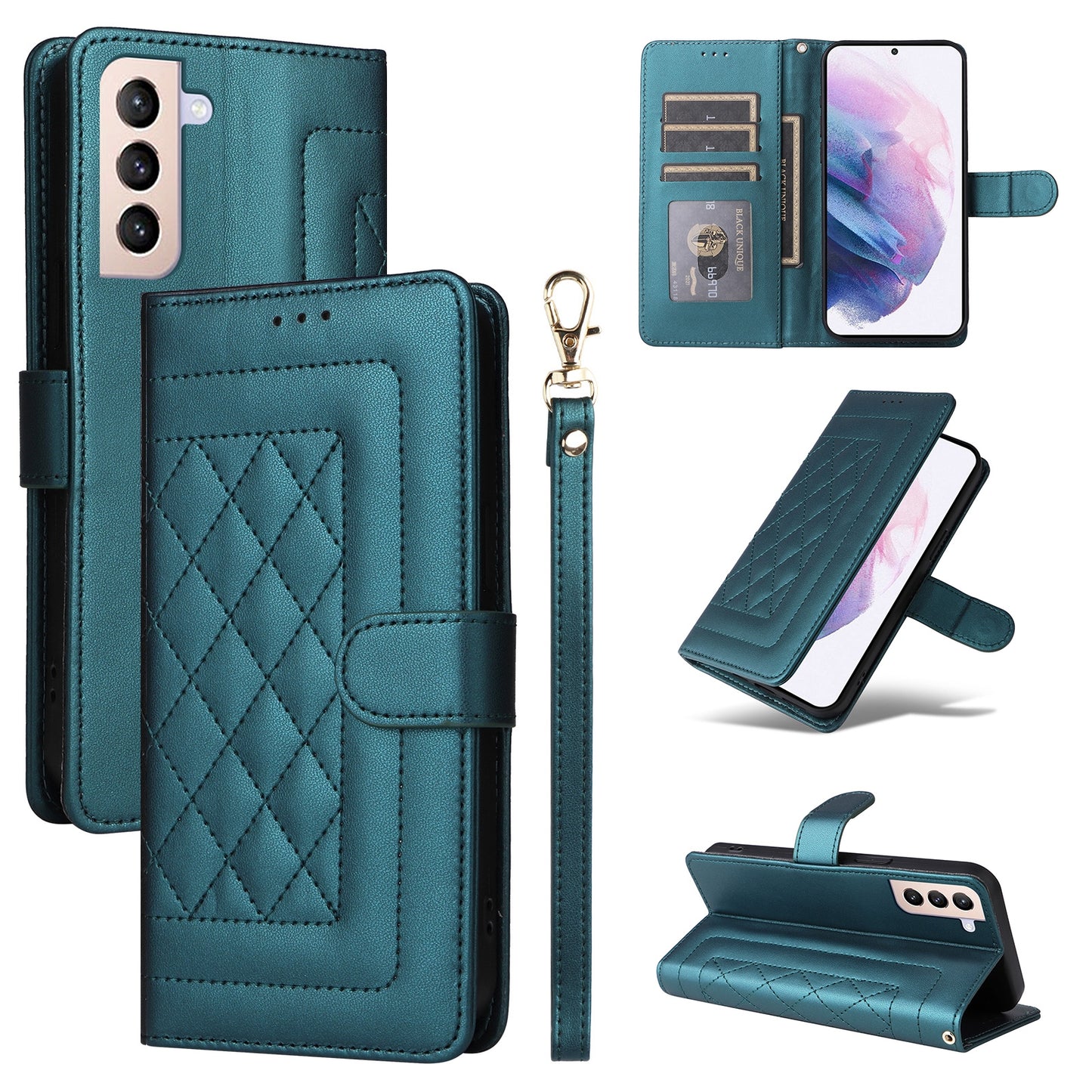 Samsung Galaxy S21+ 5G Diamond Lattice Leather Flip Phone Case - Durable and Convenient Holder with Precision Cutouts