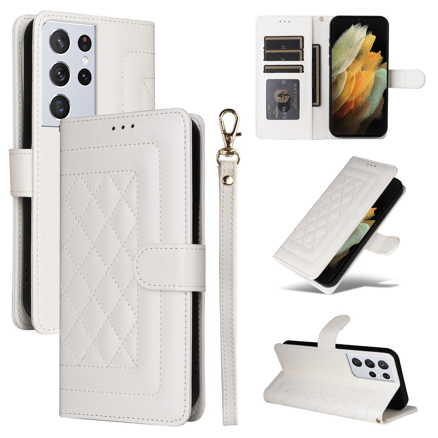 Samsung Galaxy S21 Ultra 5G Diamond Lattice Leather Flip Phone Case - Durable and Convenient Holder with Precision Cutouts