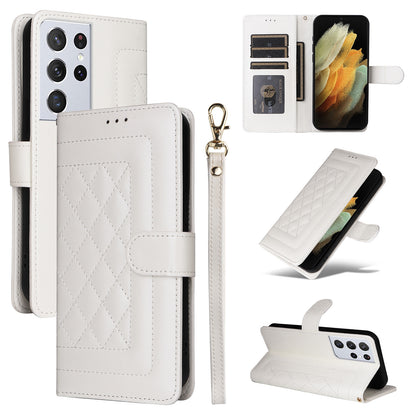 Samsung Galaxy S21 Ultra 5G Diamond Lattice Leather Flip Phone Case - Durable and Convenient Holder with Precision Cutouts
