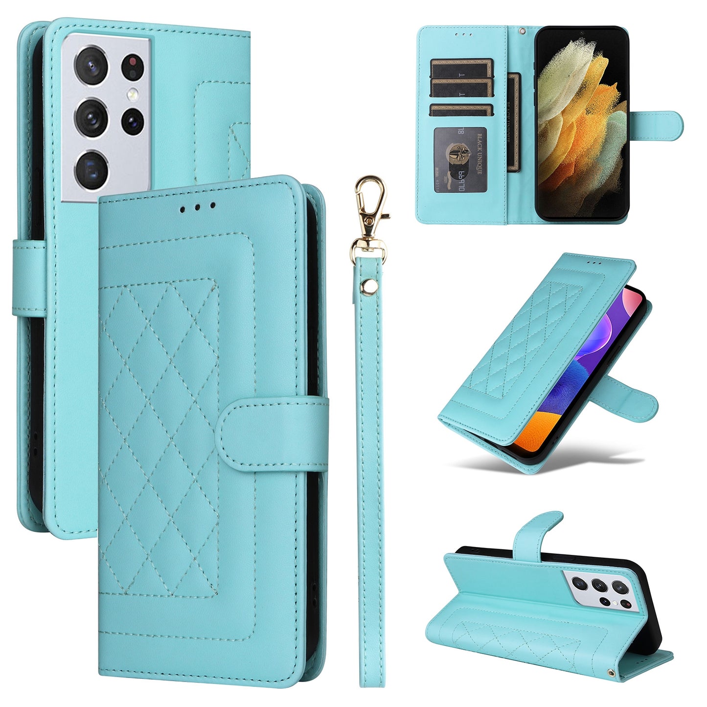 Samsung Galaxy S21 Ultra 5G Diamond Lattice Leather Flip Phone Case - Durable and Convenient Holder with Precision Cutouts