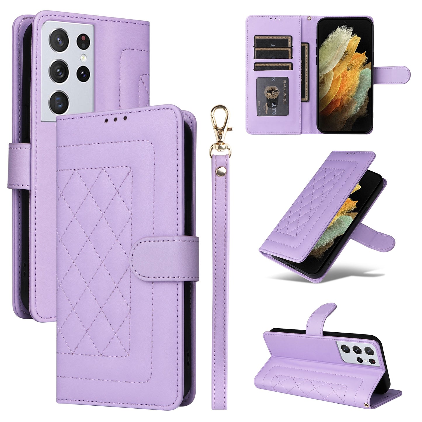 Samsung Galaxy S21 Ultra 5G Diamond Lattice Leather Flip Phone Case - Durable and Convenient Holder with Precision Cutouts