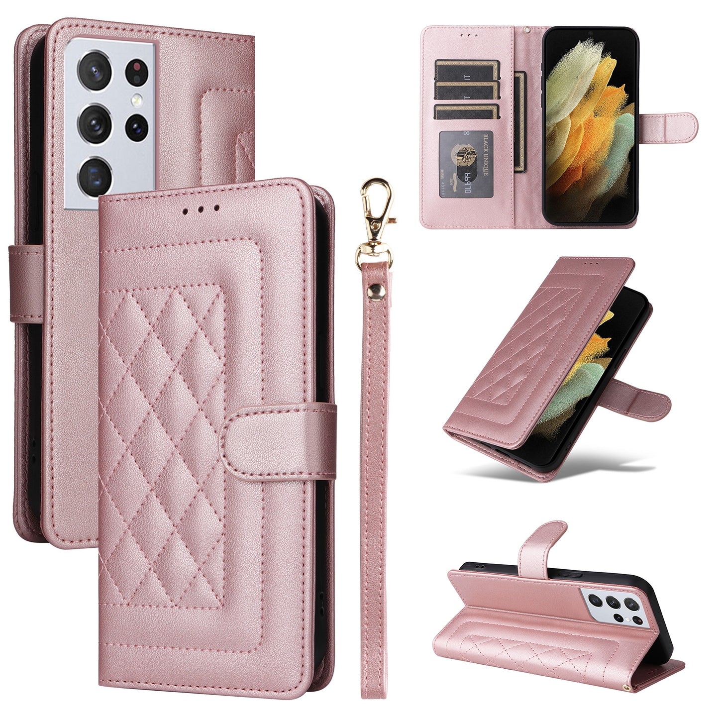 Samsung Galaxy S21 Ultra 5G Diamond Lattice Leather Flip Phone Case - Durable and Convenient Holder with Precision Cutouts
