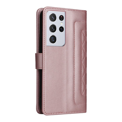Samsung Galaxy S21 Ultra 5G Diamond Lattice Leather Flip Phone Case - Durable and Convenient Holder with Precision Cutouts