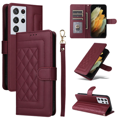 Samsung Galaxy S21 Ultra 5G Diamond Lattice Leather Flip Phone Case - Durable and Convenient Holder with Precision Cutouts