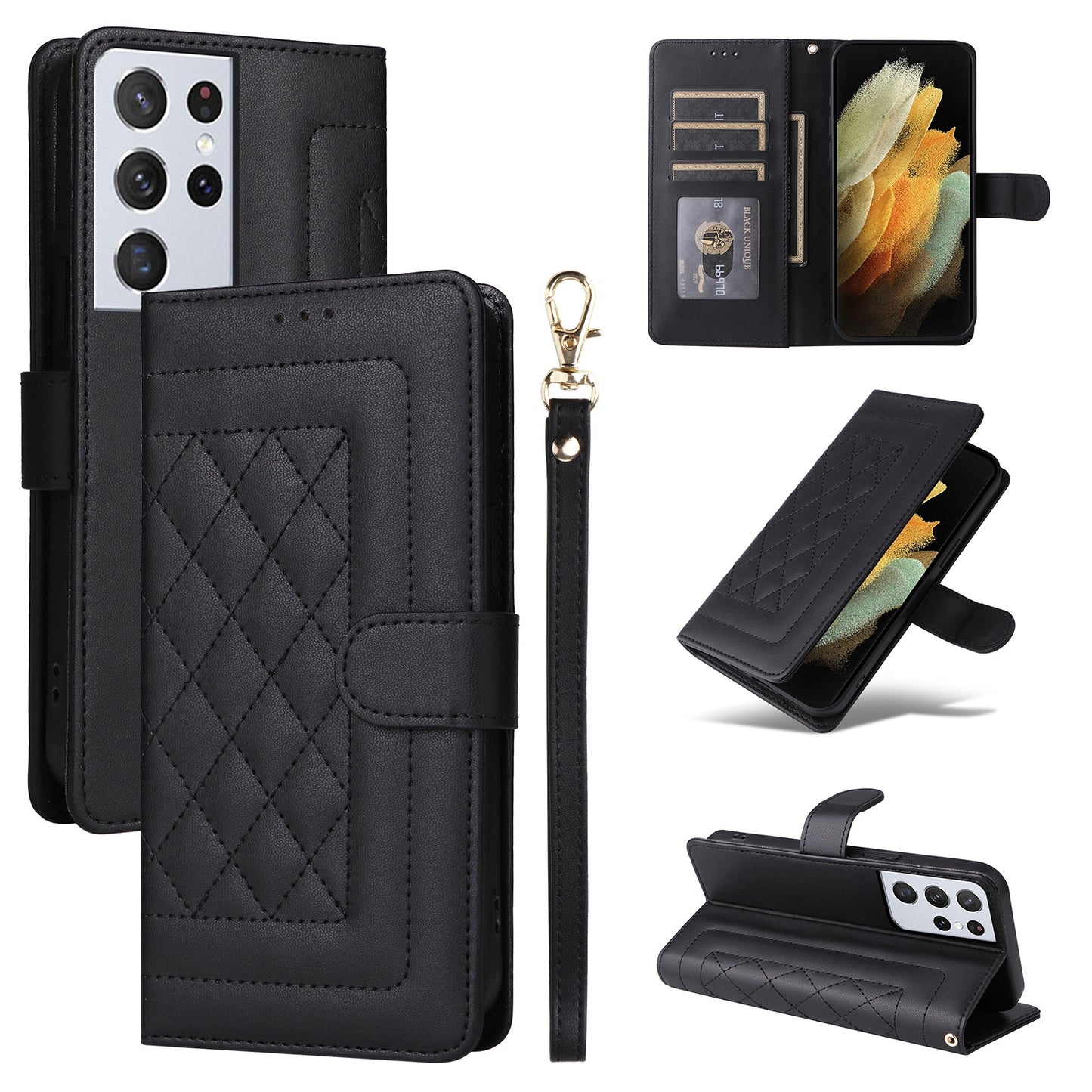 Samsung Galaxy S21 Ultra 5G Diamond Lattice Leather Flip Phone Case - Durable and Convenient Holder with Precision Cutouts