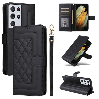 Samsung Galaxy S21 Ultra 5G Diamond Lattice Leather Flip Phone Case - Durable and Convenient Holder with Precision Cutouts