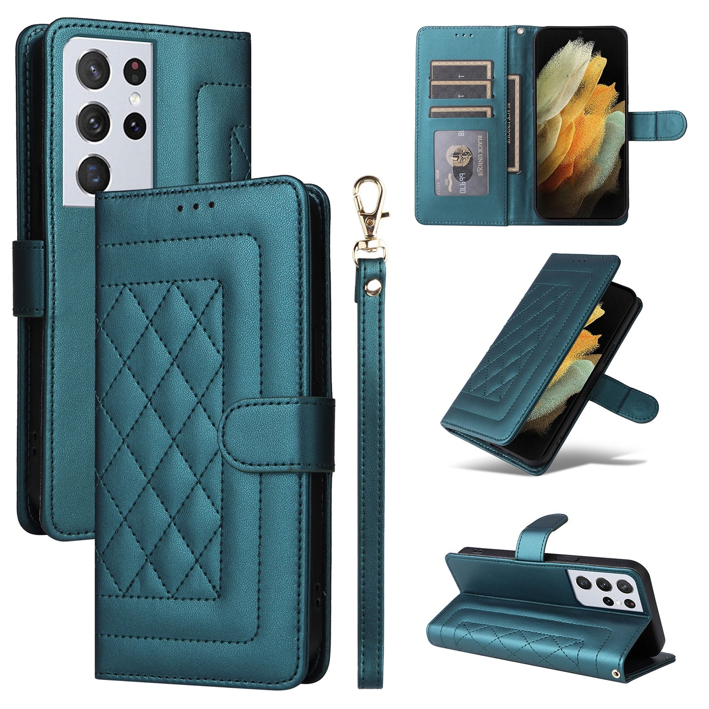 Samsung Galaxy S21 Ultra 5G Diamond Lattice Leather Flip Phone Case - Durable and Convenient Holder with Precision Cutouts