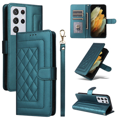 Samsung Galaxy S21 Ultra 5G Diamond Lattice Leather Flip Phone Case - Durable and Convenient Holder with Precision Cutouts