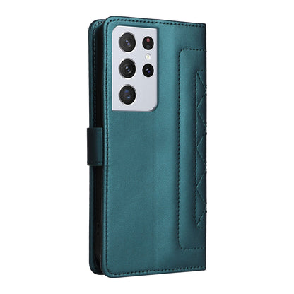 Samsung Galaxy S21 Ultra 5G Diamond Lattice Leather Flip Phone Case - Durable and Convenient Holder with Precision Cutouts