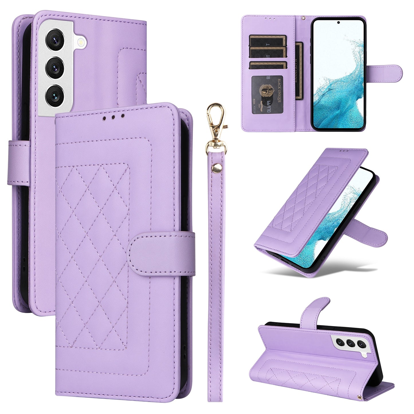 Samsung Galaxy S22 5G Diamond Lattice Leather Flip Phone Case - Durable and Convenient Holder with Precision Cutouts
