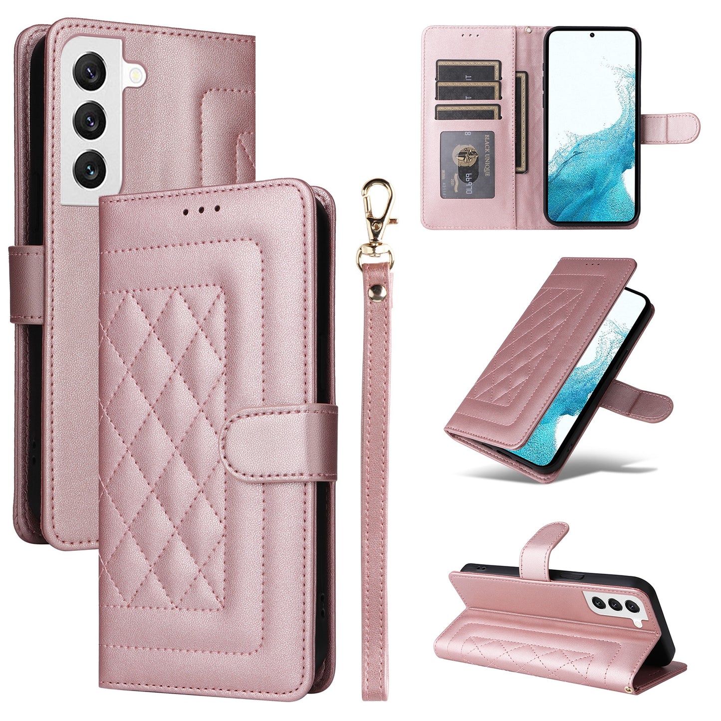 Samsung Galaxy S22 5G Diamond Lattice Leather Flip Phone Case - Durable and Convenient Holder with Precision Cutouts