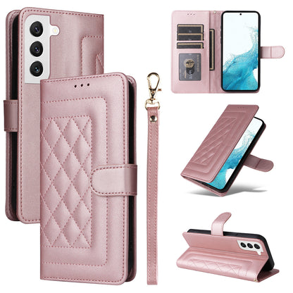 Samsung Galaxy S22 5G Diamond Lattice Leather Flip Phone Case - Durable and Convenient Holder with Precision Cutouts