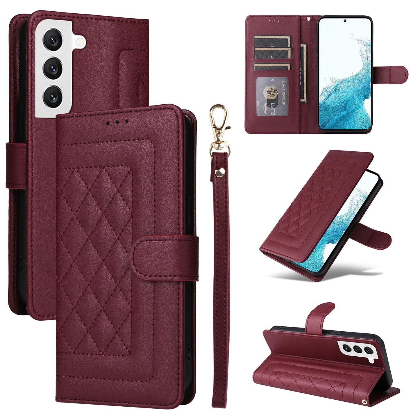 Samsung Galaxy S22 5G Diamond Lattice Leather Flip Phone Case - Durable and Convenient Holder with Precision Cutouts