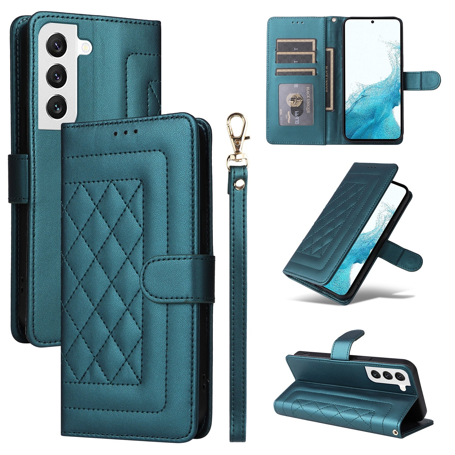 Samsung Galaxy S22 5G Diamond Lattice Leather Flip Phone Case - Durable and Convenient Holder with Precision Cutouts