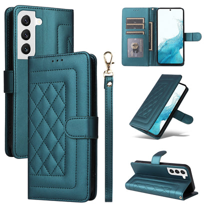Samsung Galaxy S22 5G Diamond Lattice Leather Flip Phone Case - Durable and Convenient Holder with Precision Cutouts
