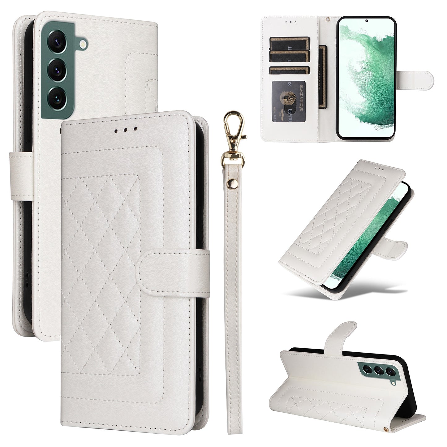 Samsung Galaxy S22+ 5G Diamond Lattice Leather Flip Phone Case - Durable and Convenient Holder with Precision Cutouts