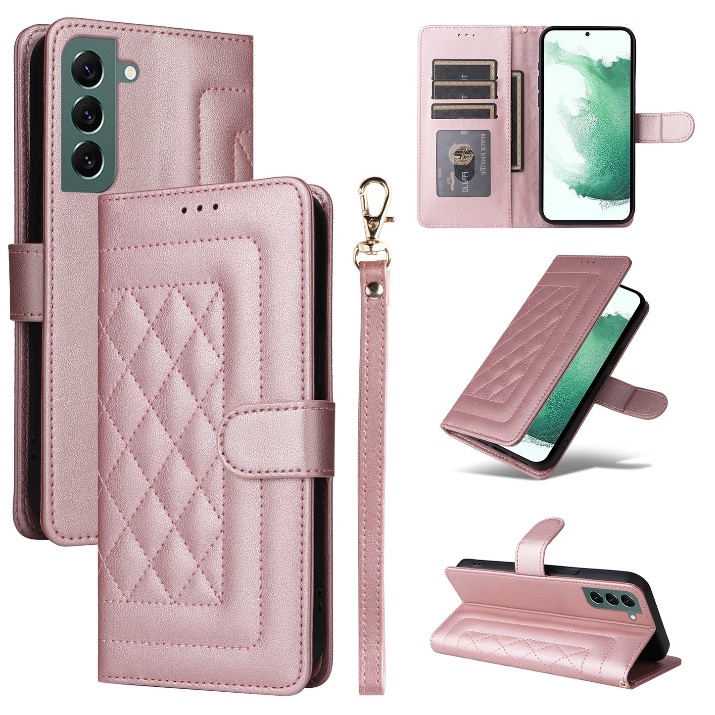 Samsung Galaxy S22+ 5G Diamond Lattice Leather Flip Phone Case - Durable and Convenient Holder with Precision Cutouts