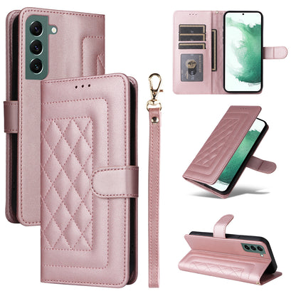 Samsung Galaxy S22+ 5G Diamond Lattice Leather Flip Phone Case - Durable and Convenient Holder with Precision Cutouts