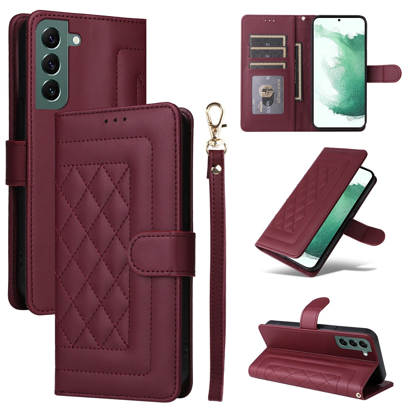 Samsung Galaxy S22+ 5G Diamond Lattice Leather Flip Phone Case - Durable and Convenient Holder with Precision Cutouts