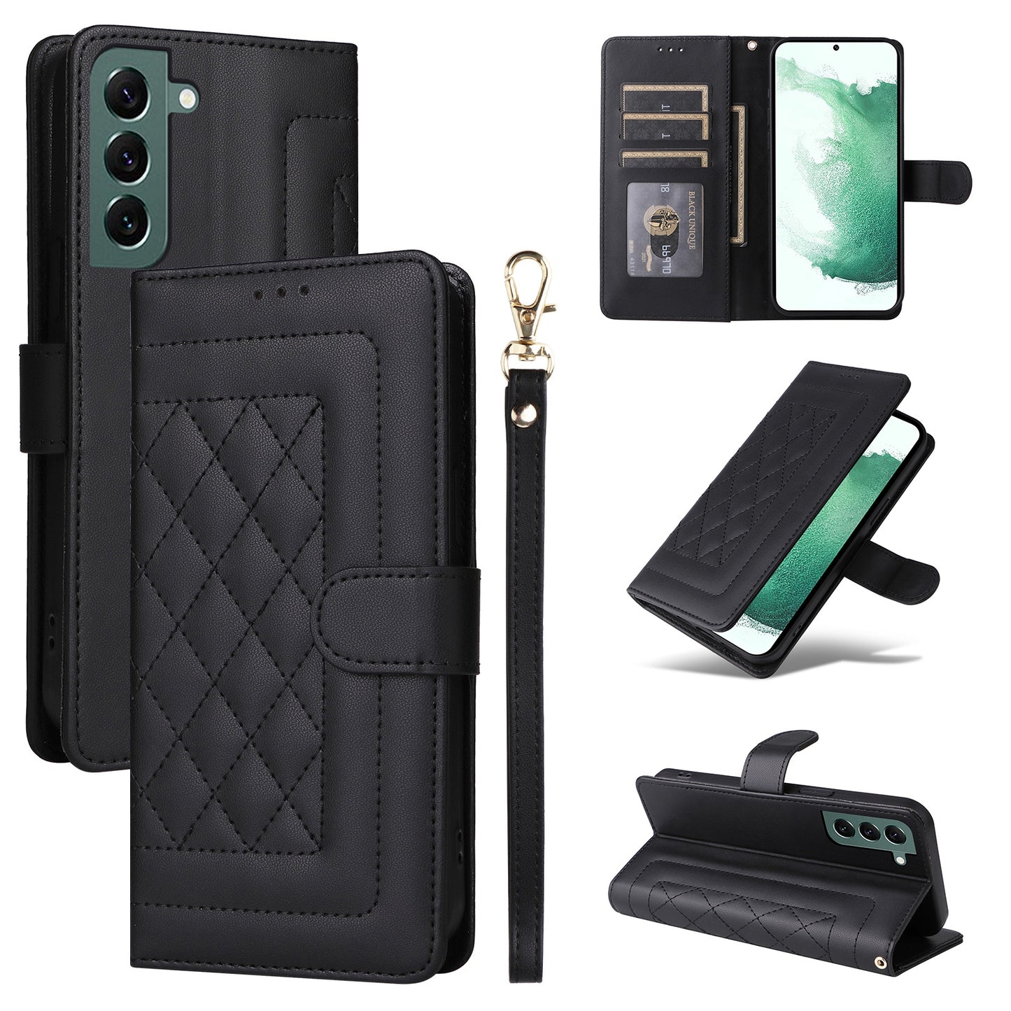 Samsung Galaxy S22+ 5G Diamond Lattice Leather Flip Phone Case - Durable and Convenient Holder with Precision Cutouts