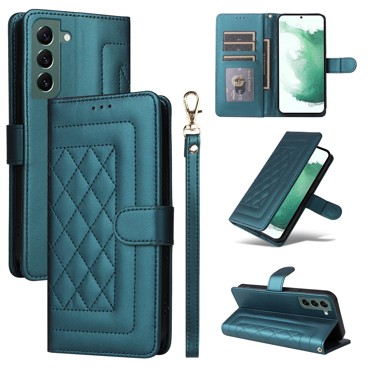 Samsung Galaxy S22+ 5G Diamond Lattice Leather Flip Phone Case - Durable and Convenient Holder with Precision Cutouts