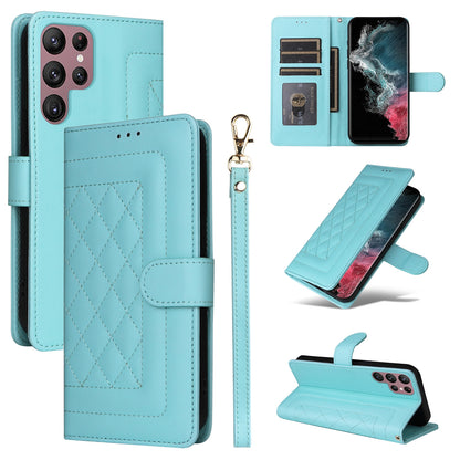 Samsung Galaxy S22 Ultra 5G Diamond Lattice Leather Flip Phone Case - Durable and Convenient Holder with Precision Cutouts