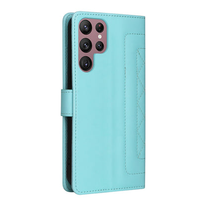 Samsung Galaxy S22 Ultra 5G Diamond Lattice Leather Flip Phone Case - Durable and Convenient Holder with Precision Cutouts