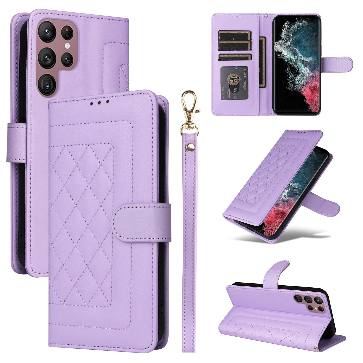 Samsung Galaxy S22 Ultra 5G Diamond Lattice Leather Flip Phone Case - Durable and Convenient Holder with Precision Cutouts