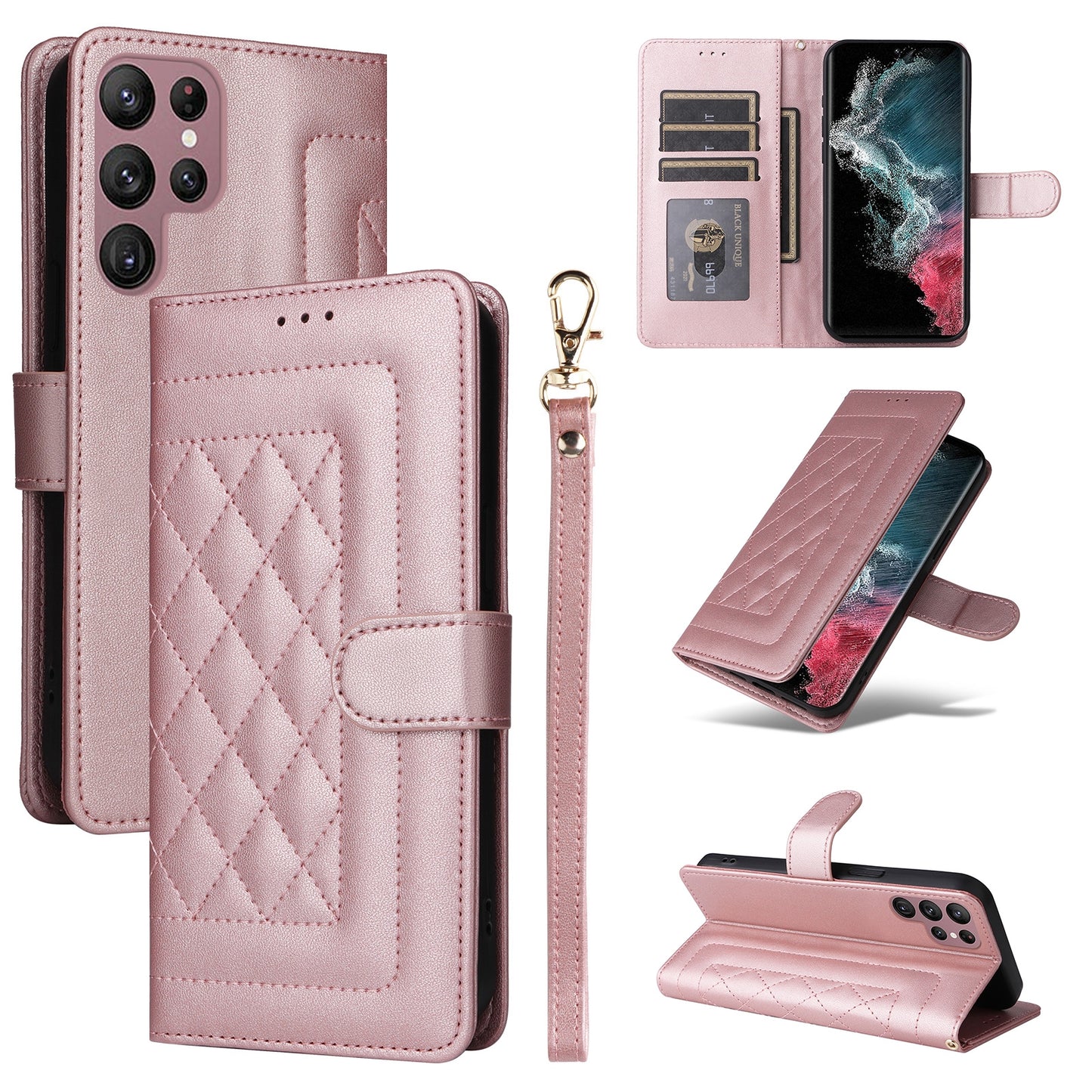 Samsung Galaxy S22 Ultra 5G Diamond Lattice Leather Flip Phone Case - Durable and Convenient Holder with Precision Cutouts