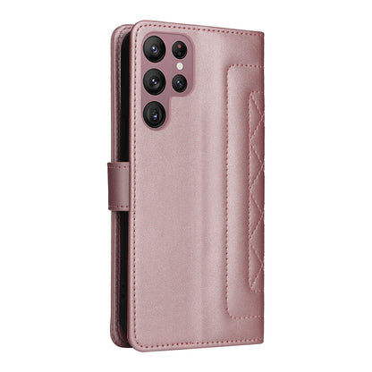 Samsung Galaxy S22 Ultra 5G Diamond Lattice Leather Flip Phone Case - Durable and Convenient Holder with Precision Cutouts