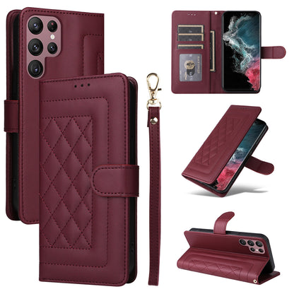 Samsung Galaxy S22 Ultra 5G Diamond Lattice Leather Flip Phone Case - Durable and Convenient Holder with Precision Cutouts