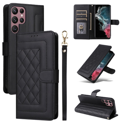 Samsung Galaxy S22 Ultra 5G Diamond Lattice Leather Flip Phone Case - Durable and Convenient Holder with Precision Cutouts