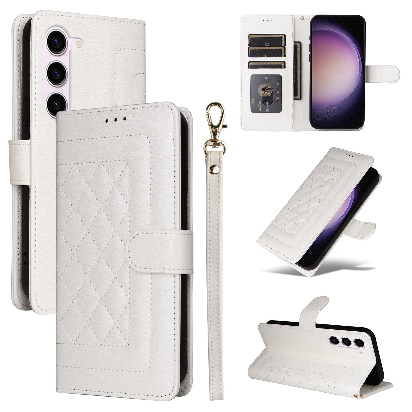 Samsung Galaxy S23 5G Diamond Lattice Leather Flip Phone Case - Durable and Convenient Holder with Precision Cutouts